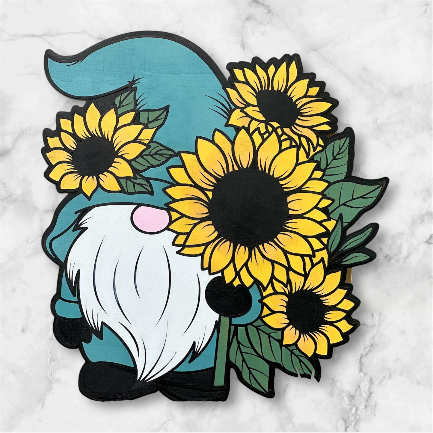 Sunflower Gnome handmade laser wood decor 96 and Birch