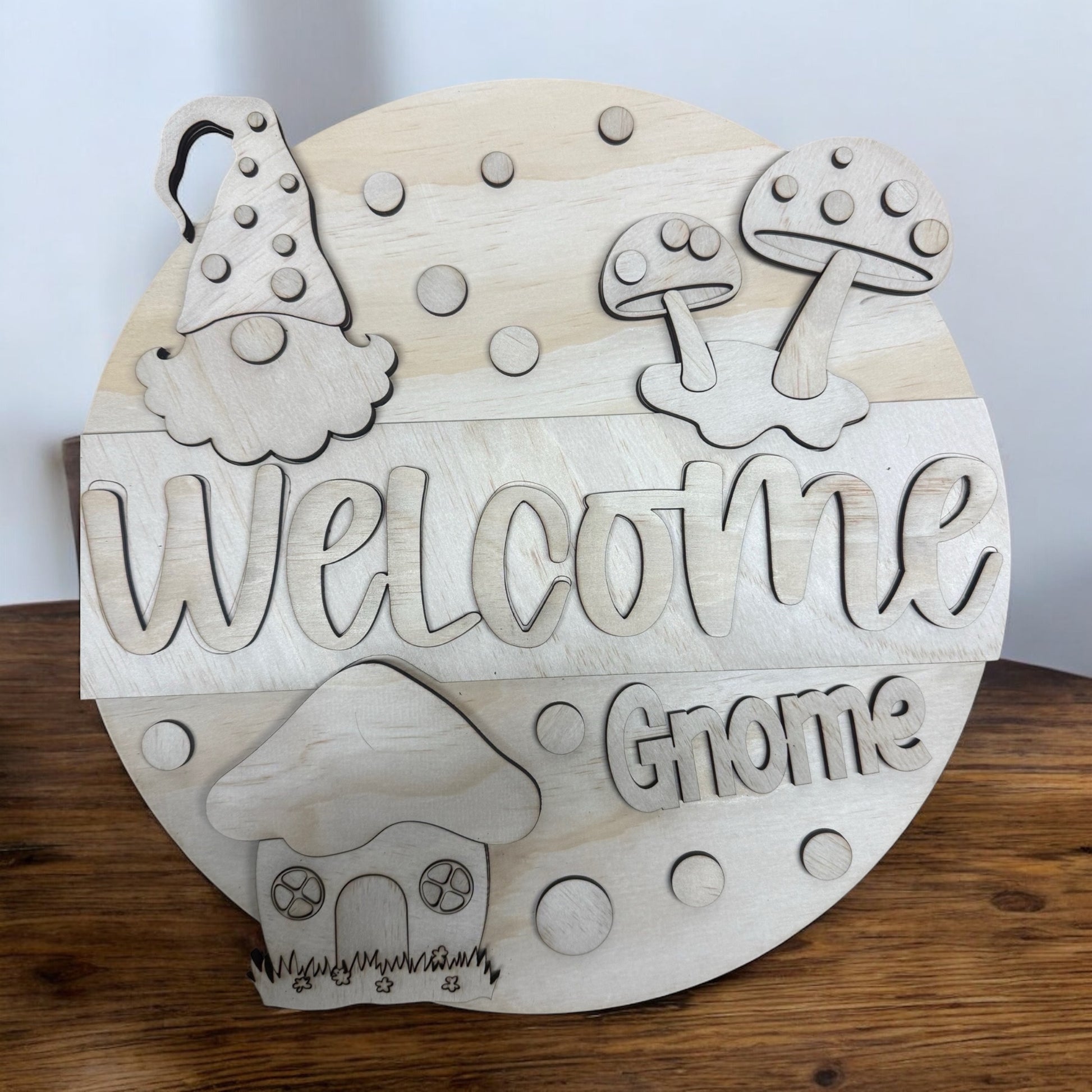 Welcome Gnome handmade laser wood decor 96 and Birch