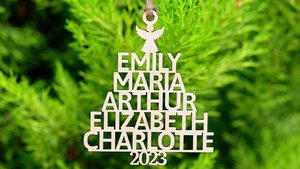 Family Names Ornament Angel Without Backer handmade laser wood decor 96 and Birch