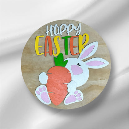Hoppy Easter Bunny with Carrot handmade laser wood decor 96 and Birch