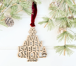 Family Names Ornament Snowflake Without Backer handmade laser wood decor 96 and Birch