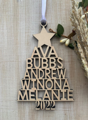 Family Names Ornament Star Without Backer handmade laser wood decor 96 and Birch